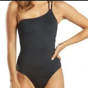 La Blanca black goddess one shoulder strappy swimsuit. Size 4 NWOT